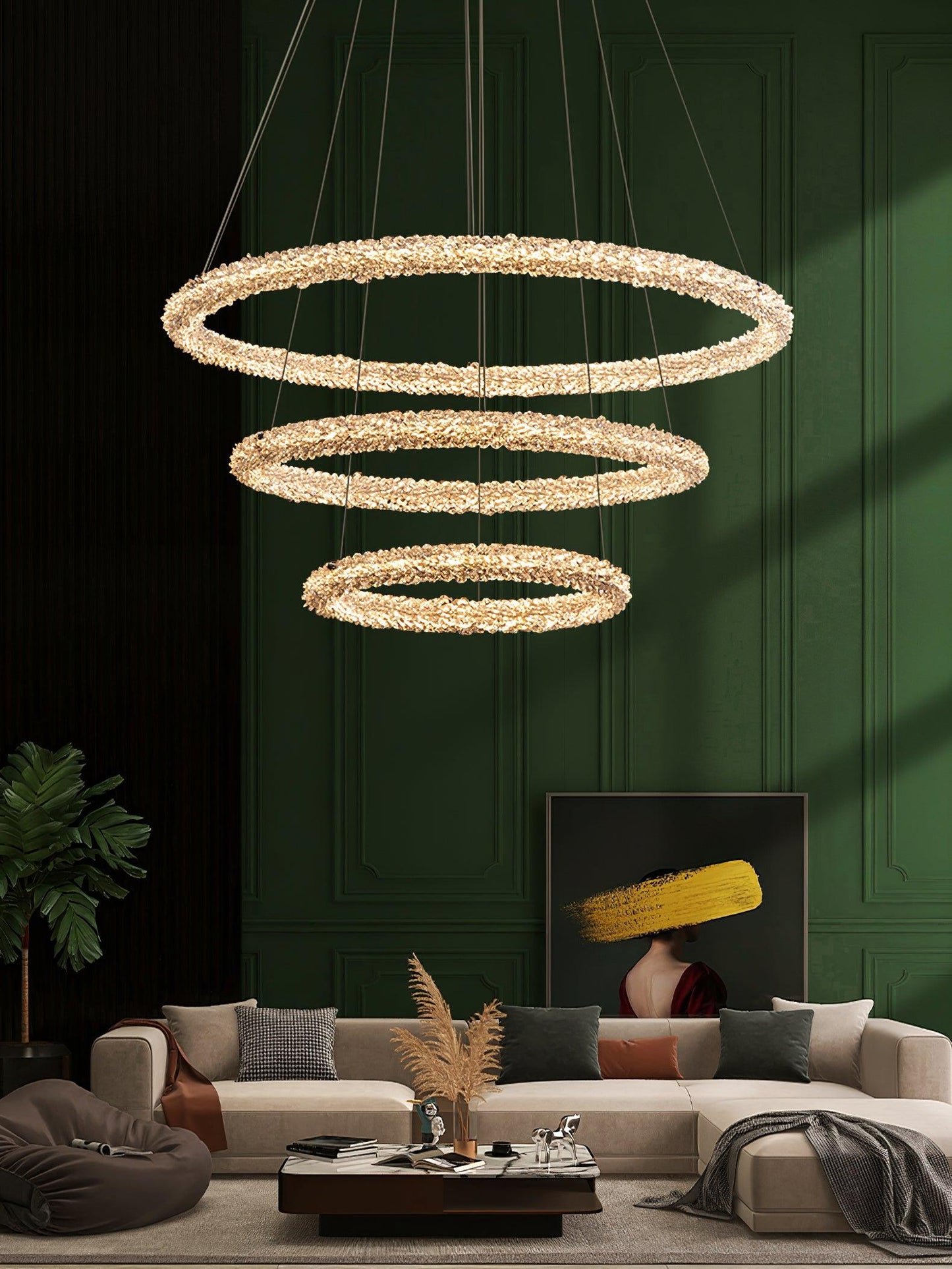 Elegant Ring Crystal Chandelier - Dimmable, Energy-Efficient Lighting