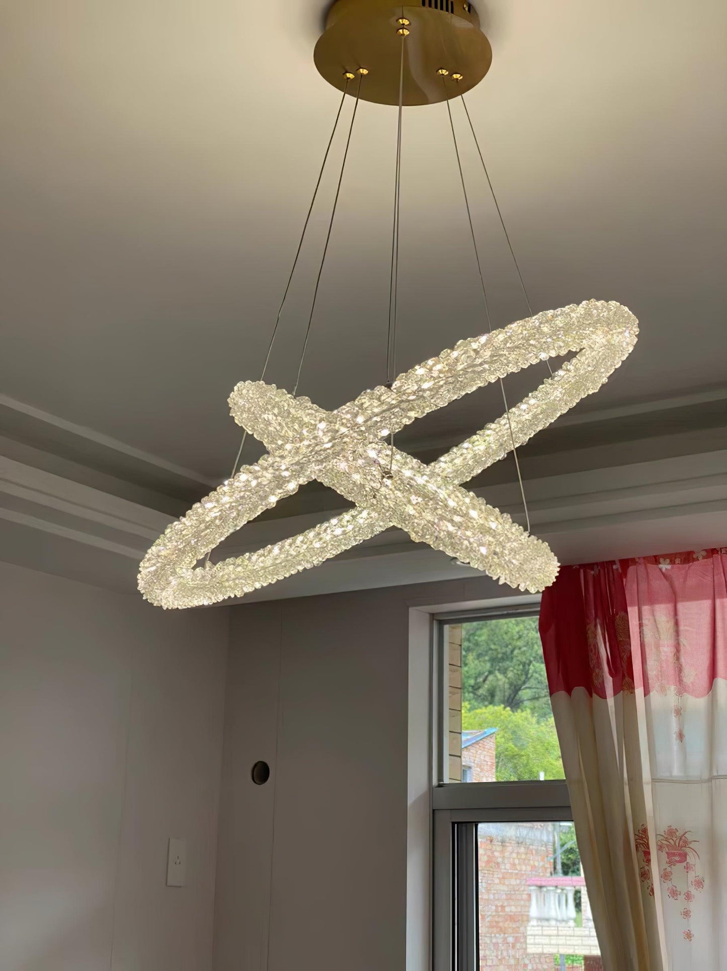 Elegant Ring Crystal Chandelier - Dimmable, Energy-Efficient Lighting