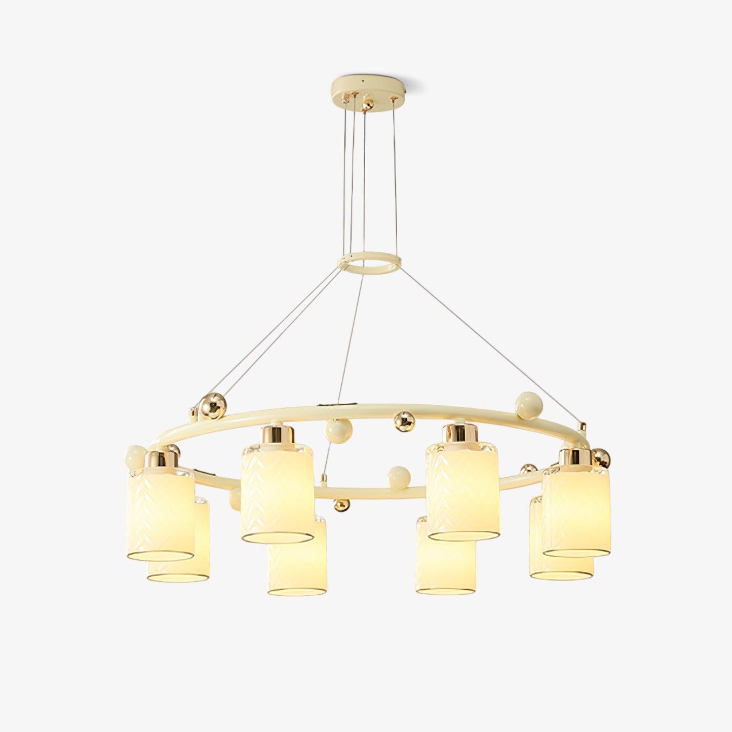 Elegant Ring Glass Cup Chandelier with Adjustable Height and Soft Ligh
