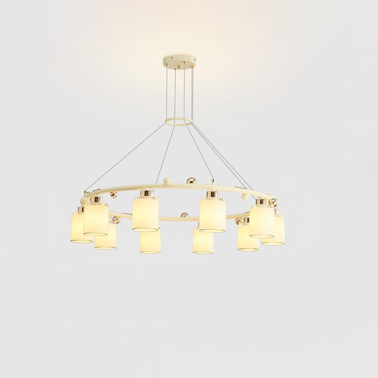 Elegant Ring Glass Cup Chandelier with Adjustable Height and Soft Ligh