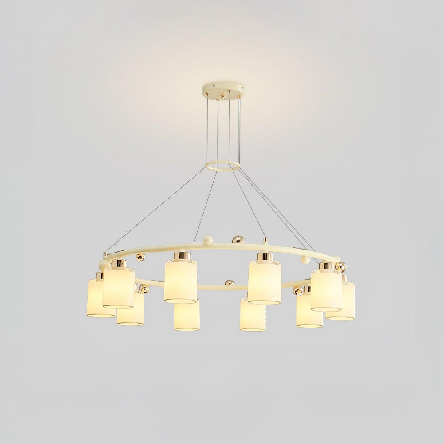 Elegant Ring Glass Cup Chandelier with Adjustable Height and Soft Ligh