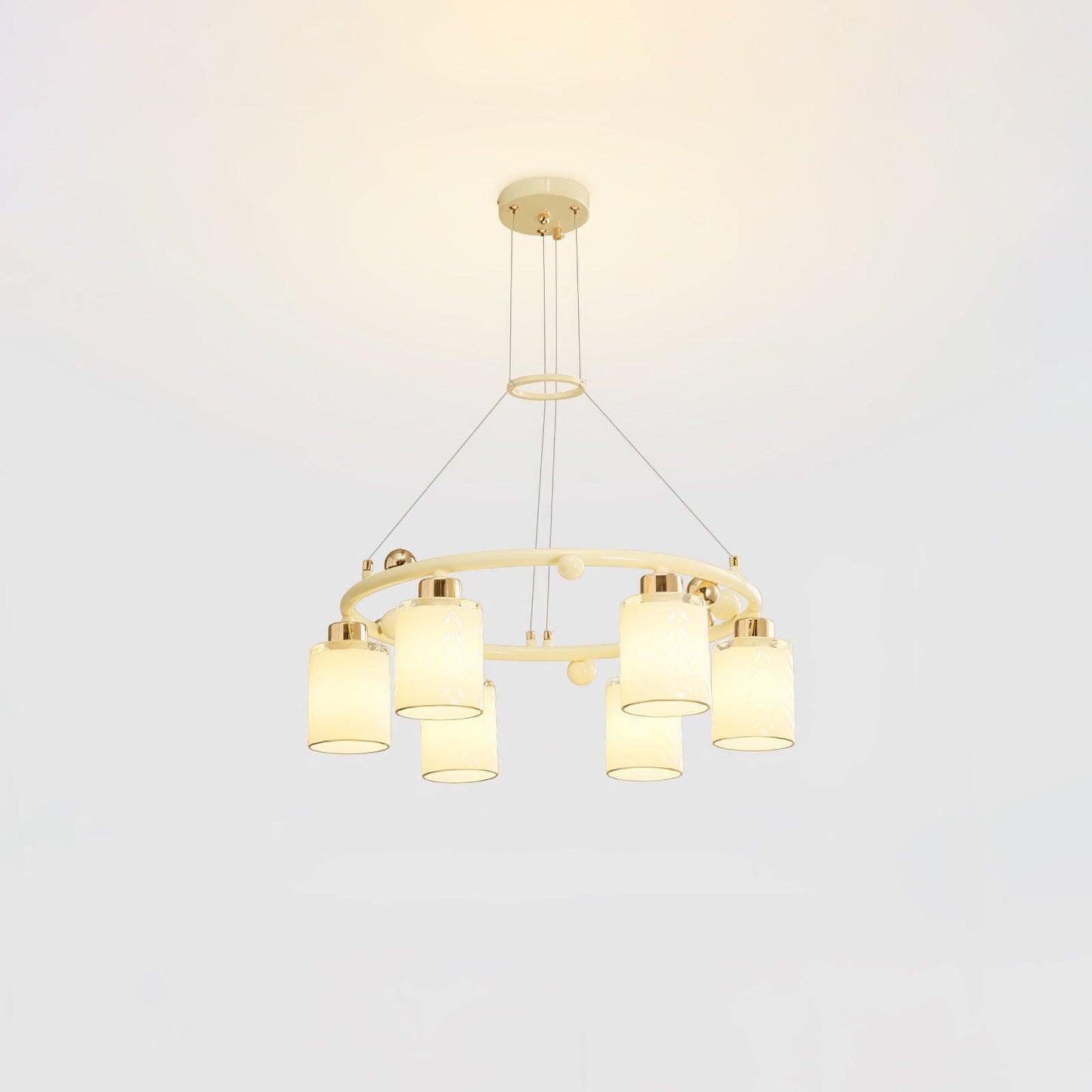Elegant Ring Glass Cup Chandelier with Adjustable Height and Soft Ligh