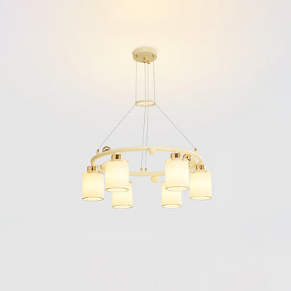 Elegant Ring Glass Cup Chandelier with Adjustable Height and Soft Ligh