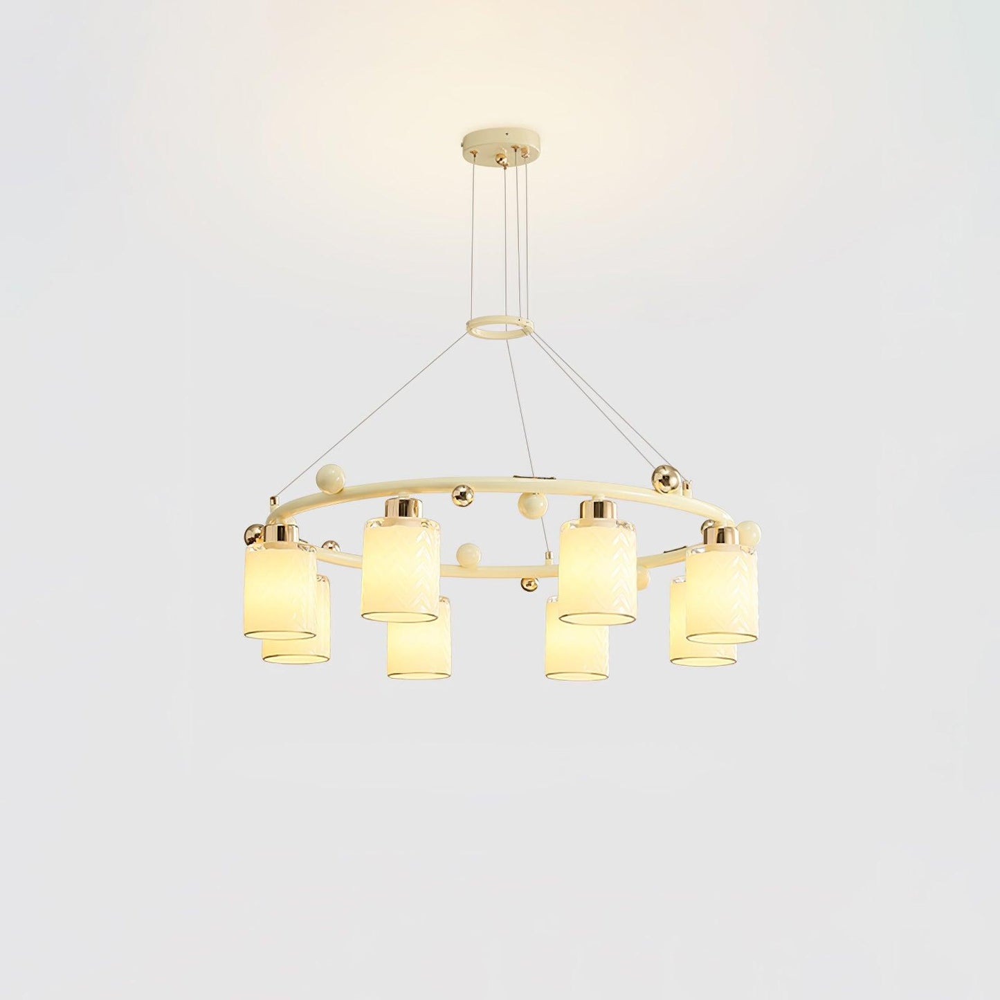 Elegant Ring Glass Cup Chandelier with Adjustable Height and Soft Ligh