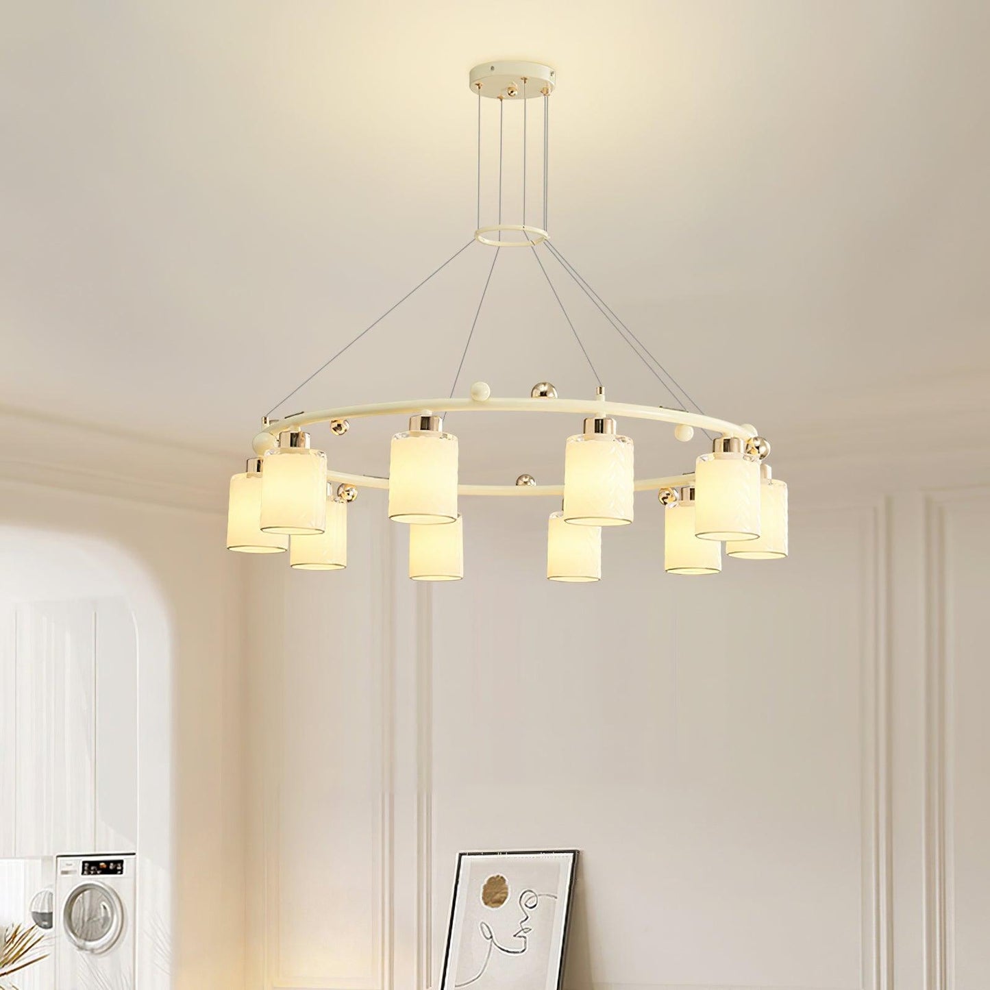 Elegant Ring Glass Cup Chandelier with Adjustable Height and Soft Ligh