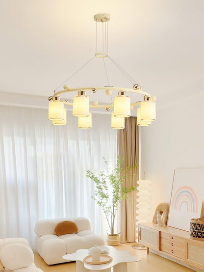 Elegant Ring Glass Cup Chandelier with Adjustable Height and Soft Ligh