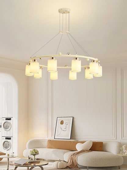 Elegant Ring Glass Cup Chandelier with Adjustable Height and Soft Ligh