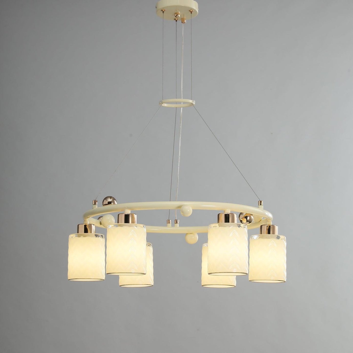 Elegant Ring Glass Cup Chandelier with Adjustable Height and Soft Ligh