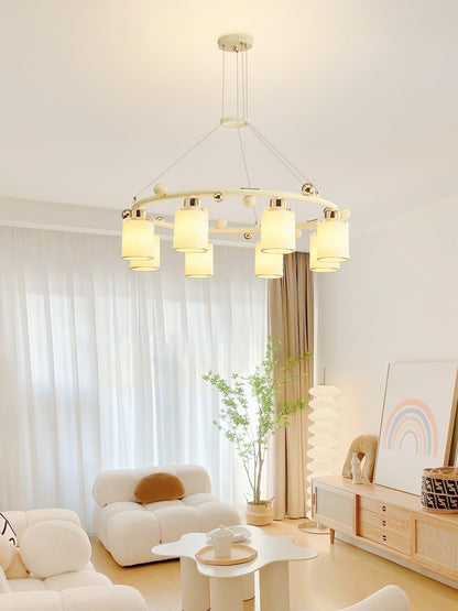 Elegant Ring Glass Cup Chandelier with Adjustable Height and Soft Ligh