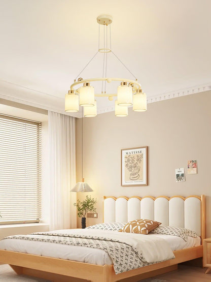 Elegant Ring Glass Cup Chandelier with Adjustable Height and Soft Ligh