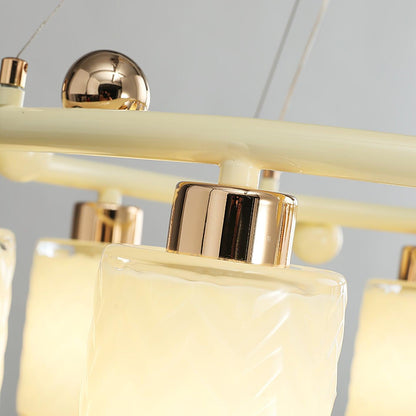 Elegant Ring Glass Cup Chandelier with Adjustable Height and Soft Ligh