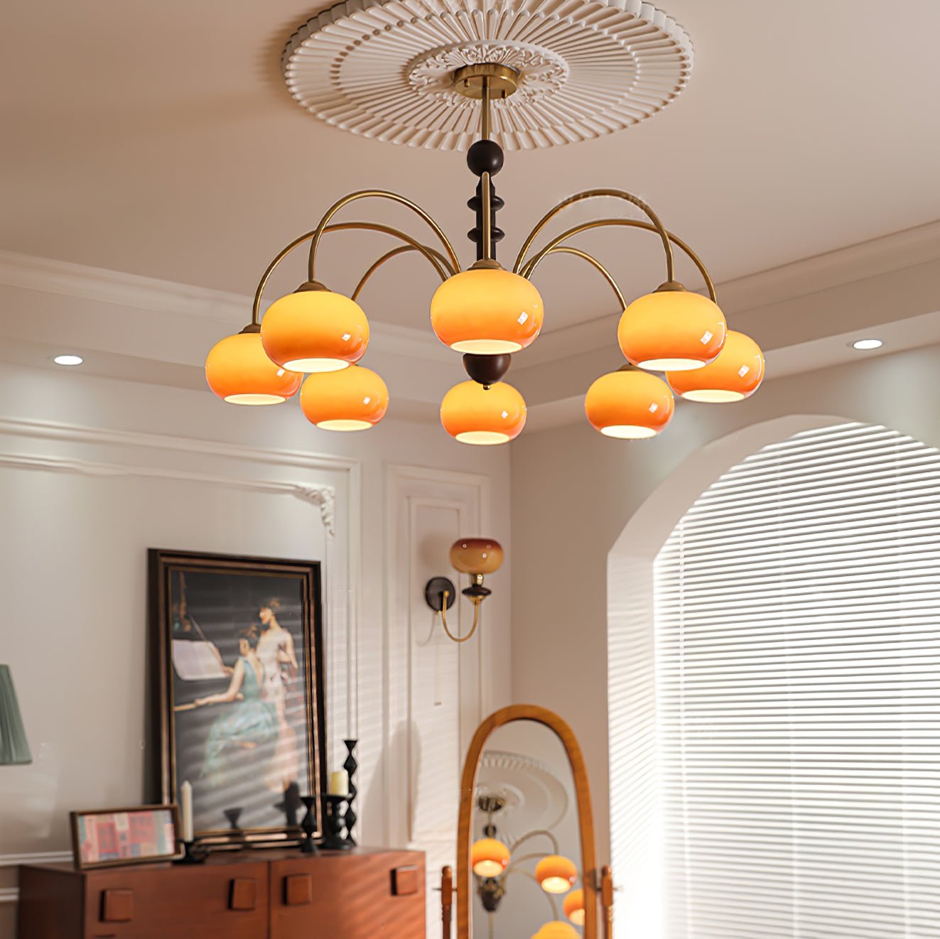 Ripe Persimmon Chandelier - Elegant Design with Adjustable Height & LE