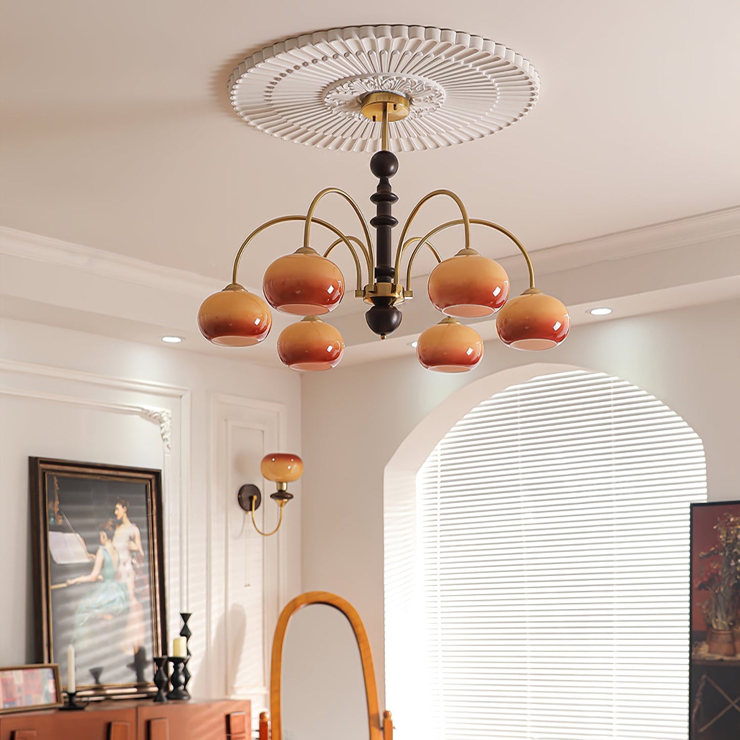 Ripe Persimmon Chandelier - Elegant Design with Adjustable Height & LE