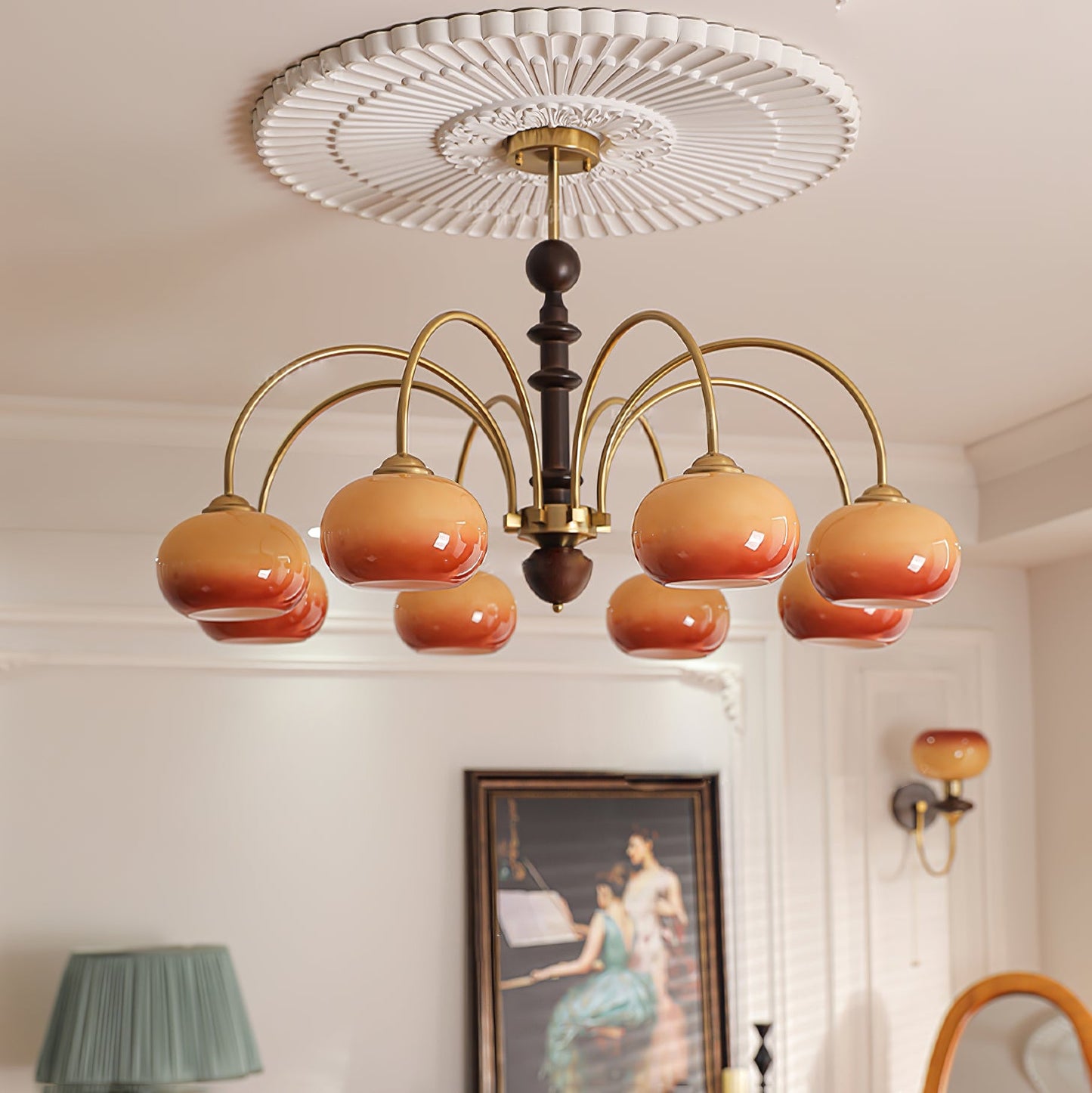Ripe Persimmon Chandelier - Elegant Design with Adjustable Height & LE
