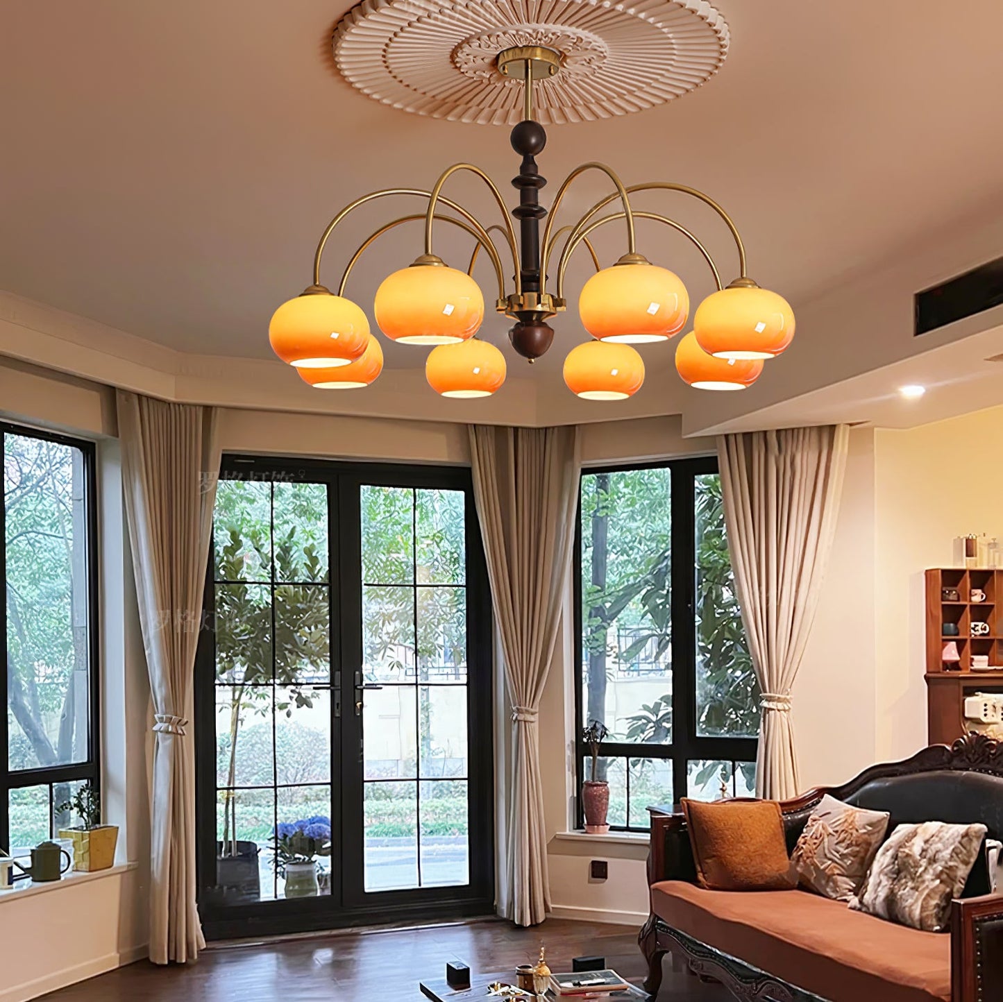 Ripe Persimmon Chandelier - Elegant Design with Adjustable Height & LE