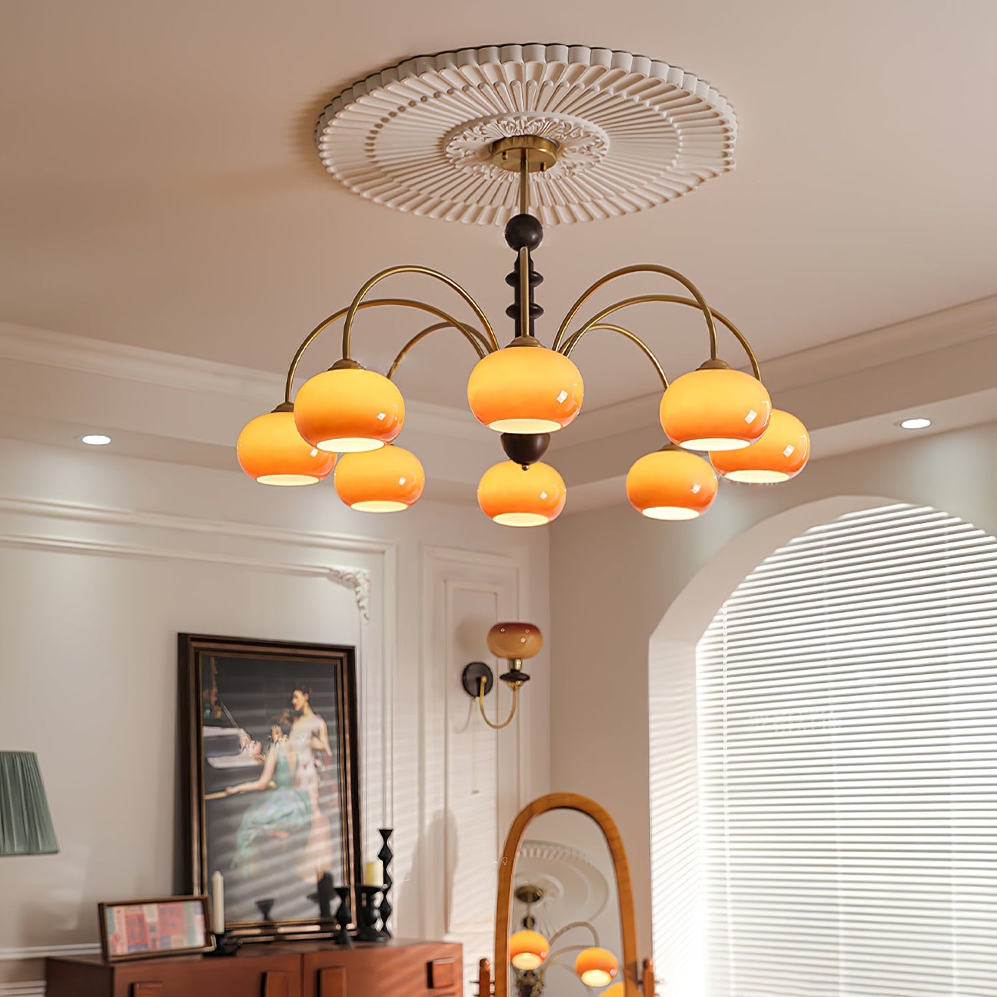 Ripe Persimmon Chandelier - Elegant Design with Adjustable Height & LE