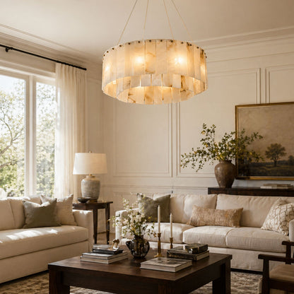 Elegant Rock Alabaster Chandelier with Adjustable Height & Soft Lighti
