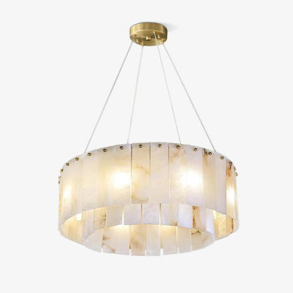 Elegant Rock Alabaster Chandelier with Adjustable Height & Soft Lighti