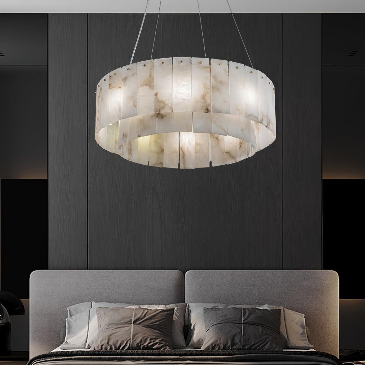 Elegant Rock Alabaster Chandelier with Adjustable Height & Soft Lighti