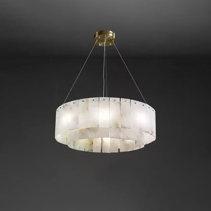 Elegant Rock Alabaster Chandelier with Adjustable Height & Soft Lighti
