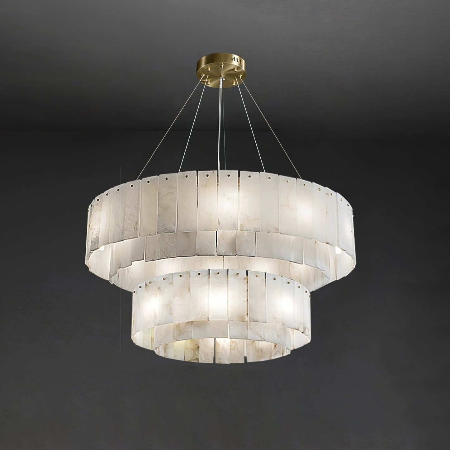Elegant Rock Alabaster Chandelier with Adjustable Height & Soft Lighti