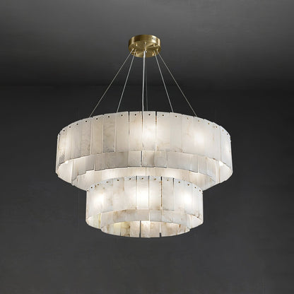 Elegant Rock Alabaster Chandelier with Adjustable Height & Soft Lighti