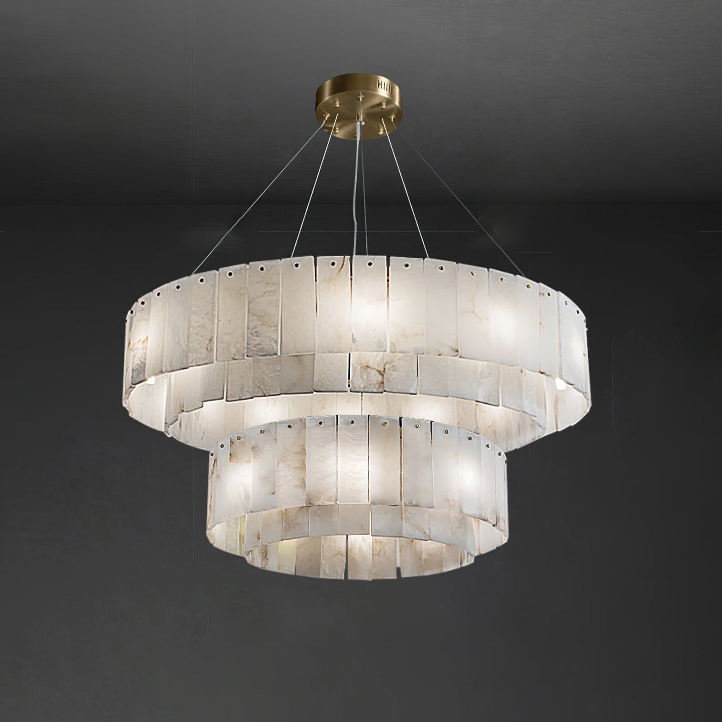 Elegant Rock Alabaster Chandelier with Adjustable Height & Soft Lighti
