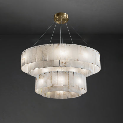 Elegant Rock Alabaster Chandelier with Adjustable Height & Soft Lighti