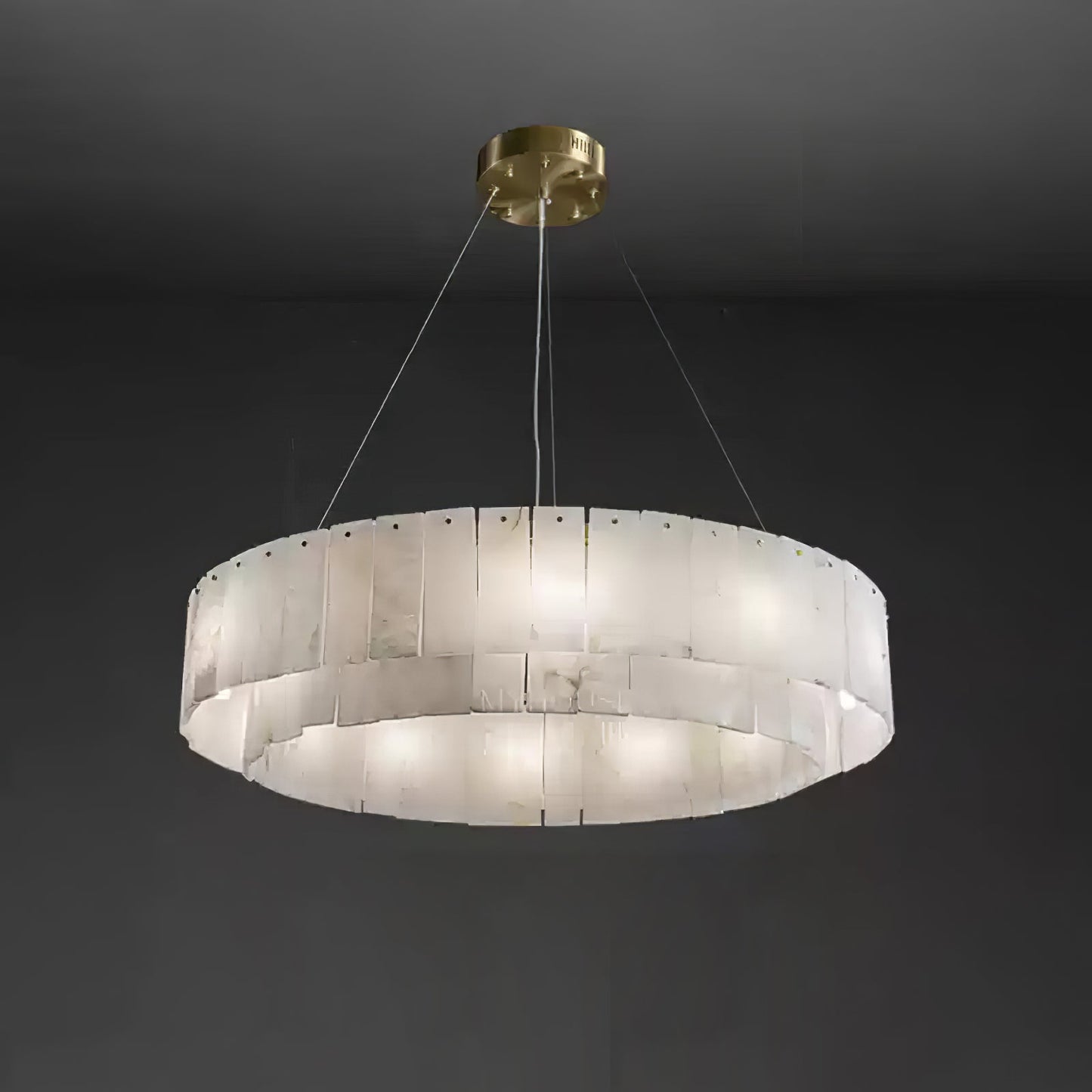 Elegant Rock Alabaster Chandelier with Adjustable Height & Soft Lighti