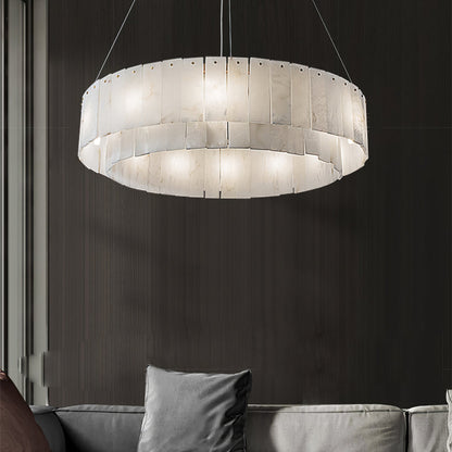 Elegant Rock Alabaster Chandelier with Adjustable Height & Soft Lighti