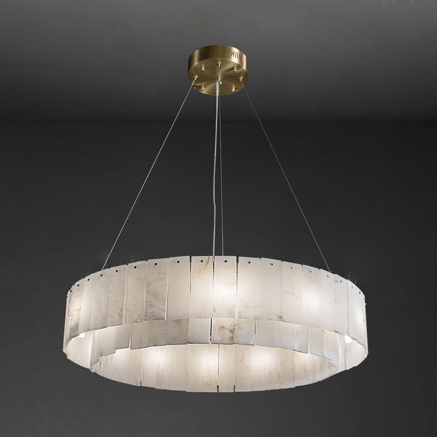 Elegant Rock Alabaster Chandelier with Adjustable Height & Soft Lighti