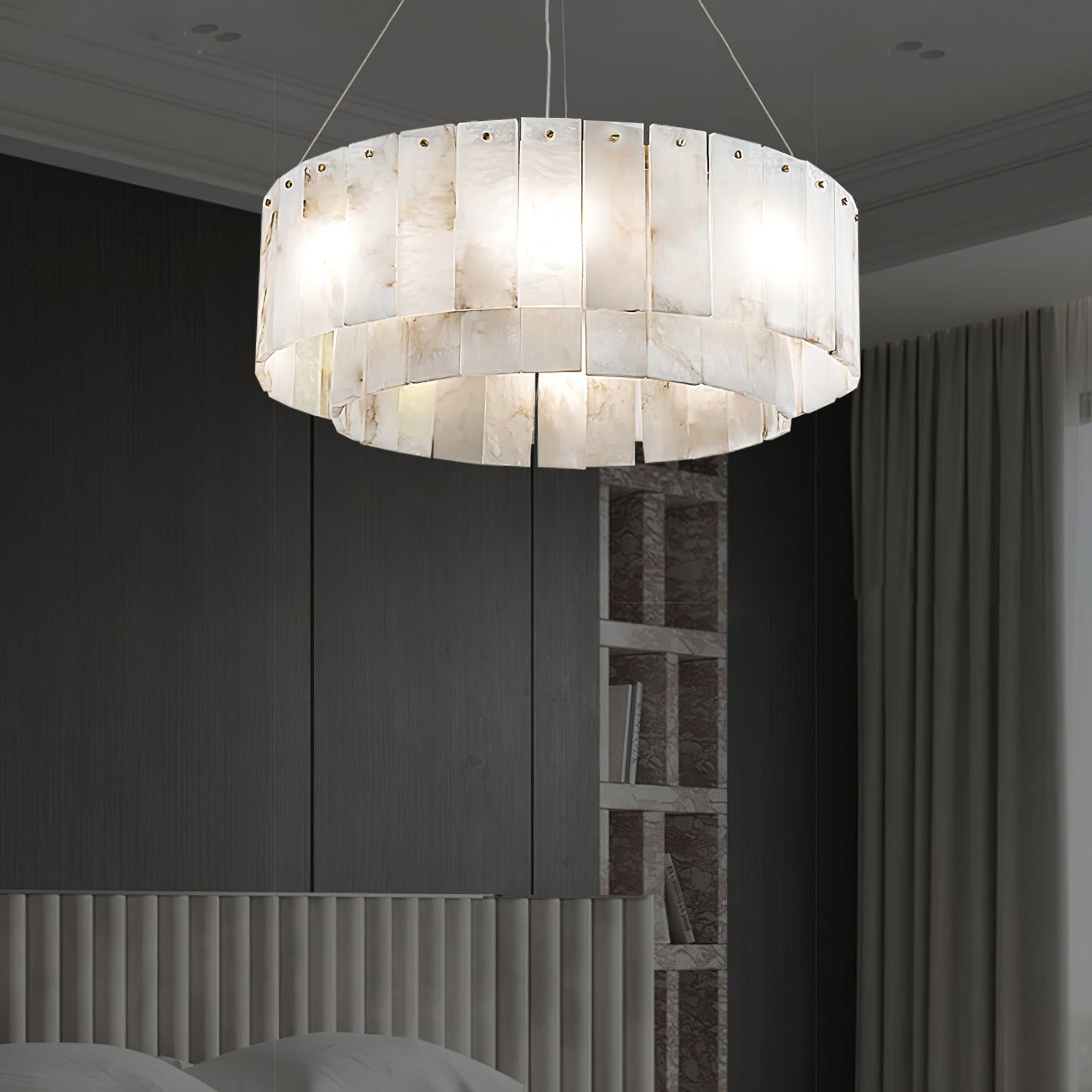 Elegant Rock Alabaster Chandelier with Adjustable Height & Soft Lighti