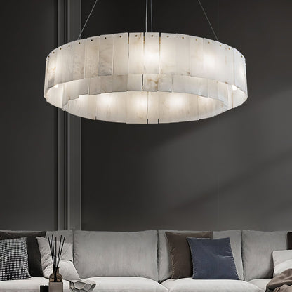 Elegant Rock Alabaster Chandelier with Adjustable Height & Soft Lighti