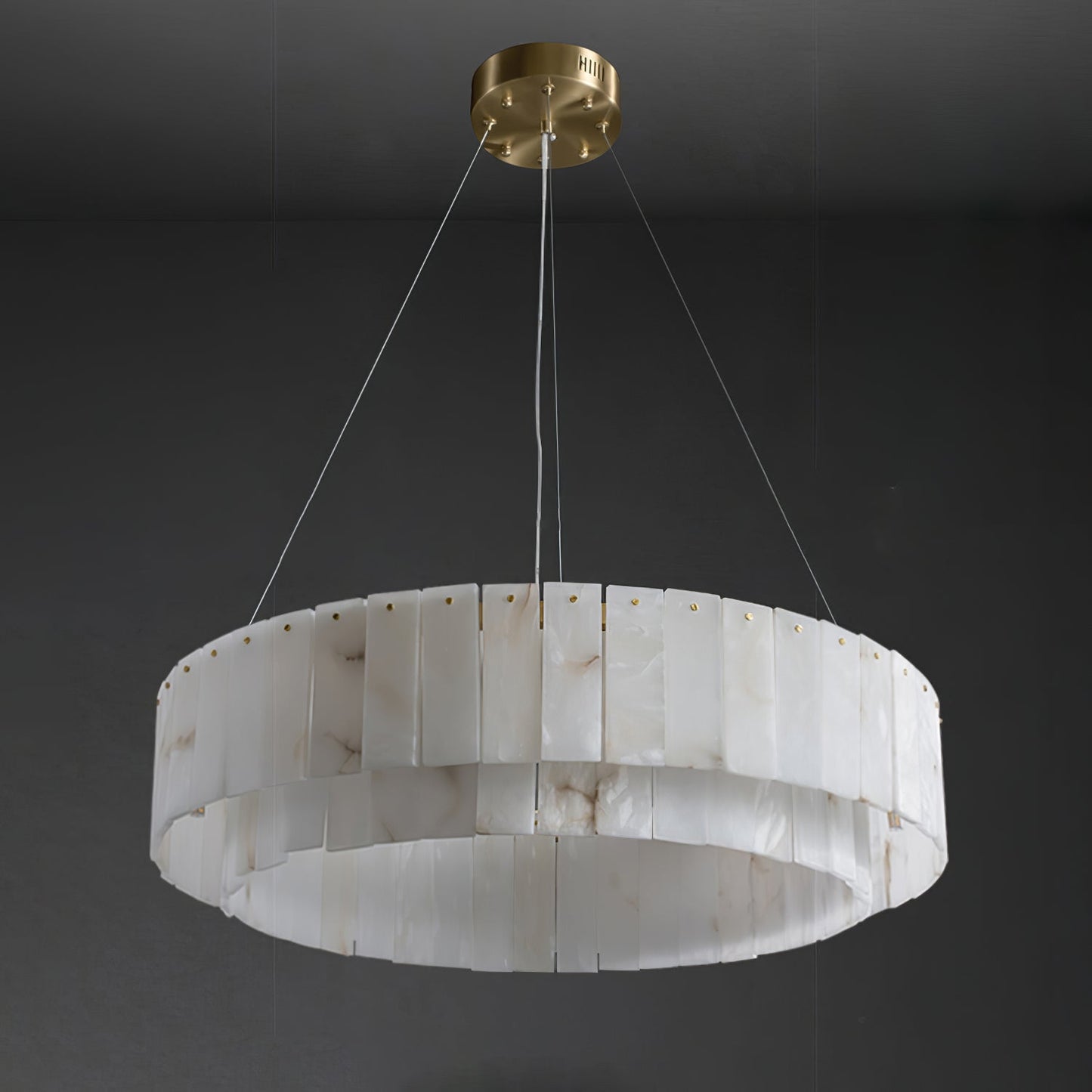 Elegant Rock Alabaster Chandelier with Adjustable Height & Soft Lighti