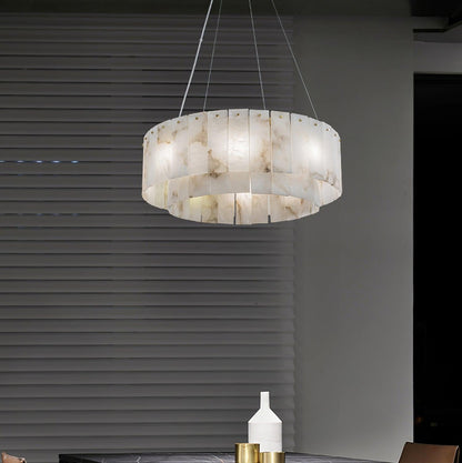 Elegant Rock Alabaster Chandelier with Adjustable Height & Soft Lighti