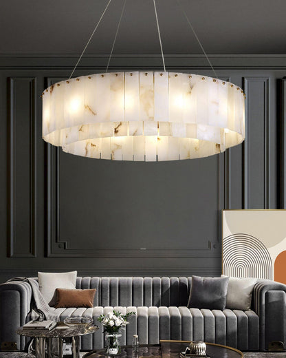 Elegant Rock Alabaster Chandelier with Adjustable Height & Soft Lighti