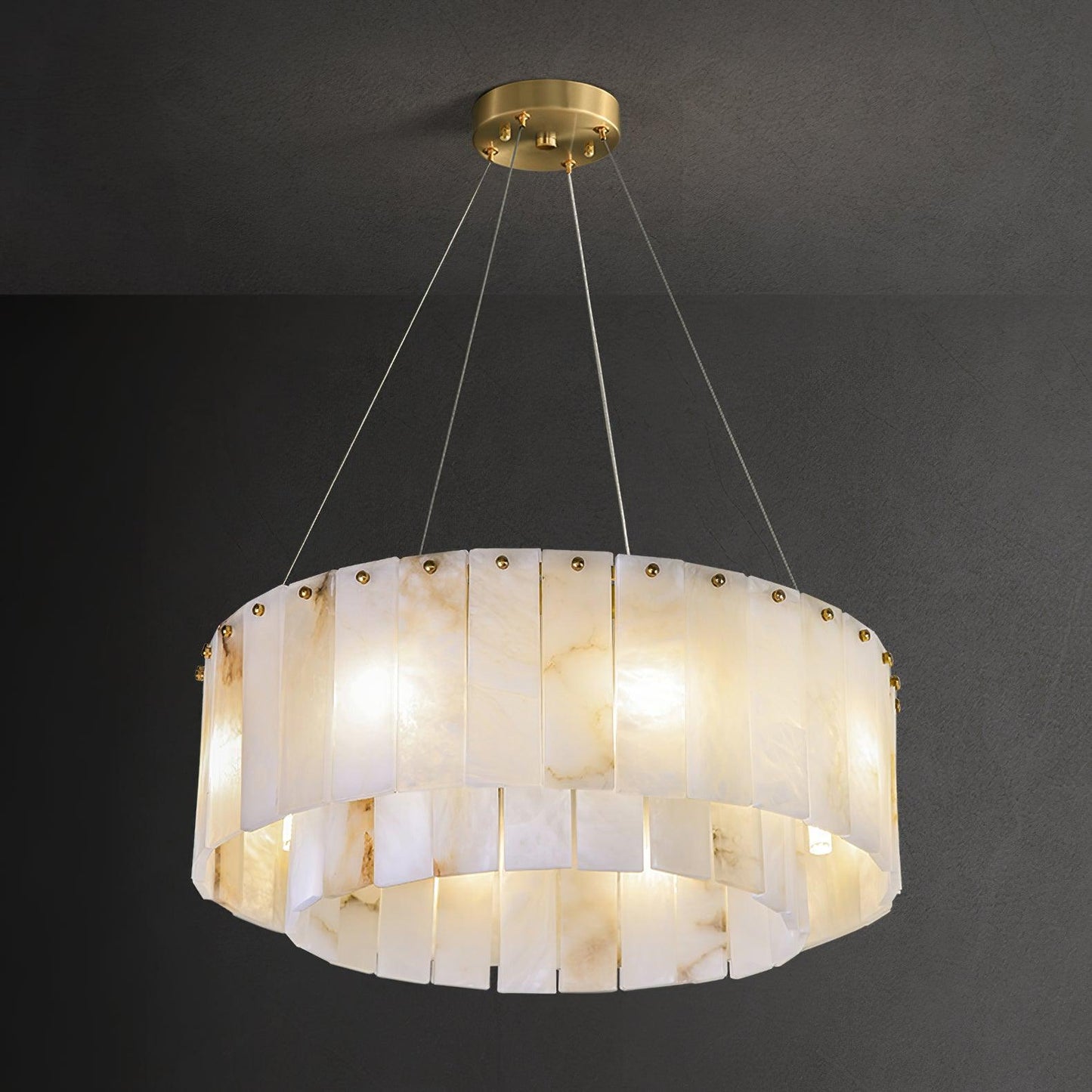Elegant Rock Alabaster Chandelier with Adjustable Height & Soft Lighti