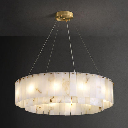 Elegant Rock Alabaster Chandelier with Adjustable Height & Soft Lighti