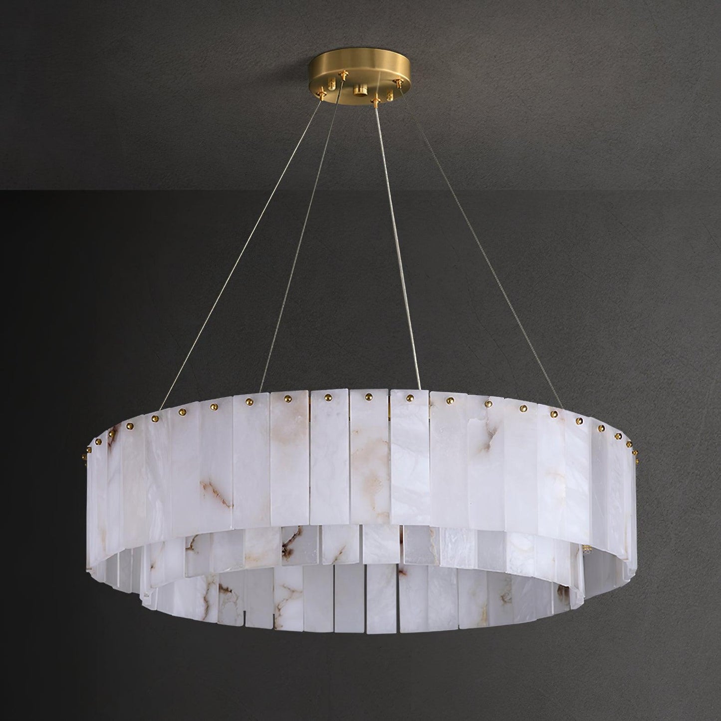 Elegant Rock Alabaster Chandelier with Adjustable Height & Soft Lighti