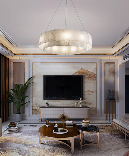 Elegant Rock Alabaster Chandelier with Adjustable Height & Soft Lighti