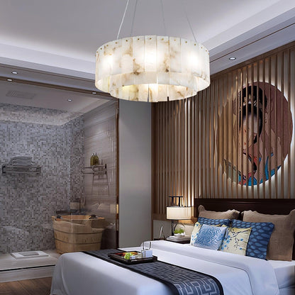 Elegant Rock Alabaster Chandelier with Adjustable Height & Soft Lighti