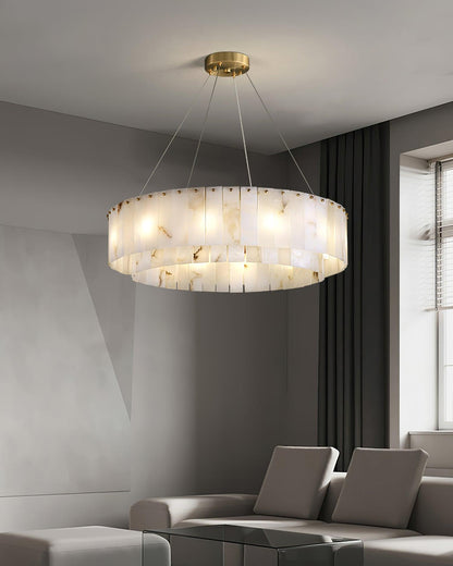 Elegant Rock Alabaster Chandelier with Adjustable Height & Soft Lighti