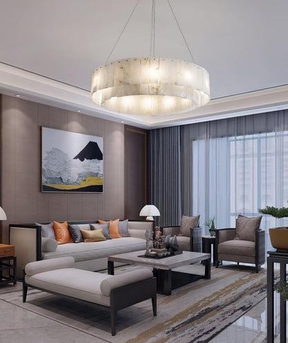 Elegant Rock Alabaster Chandelier with Adjustable Height & Soft Lighti