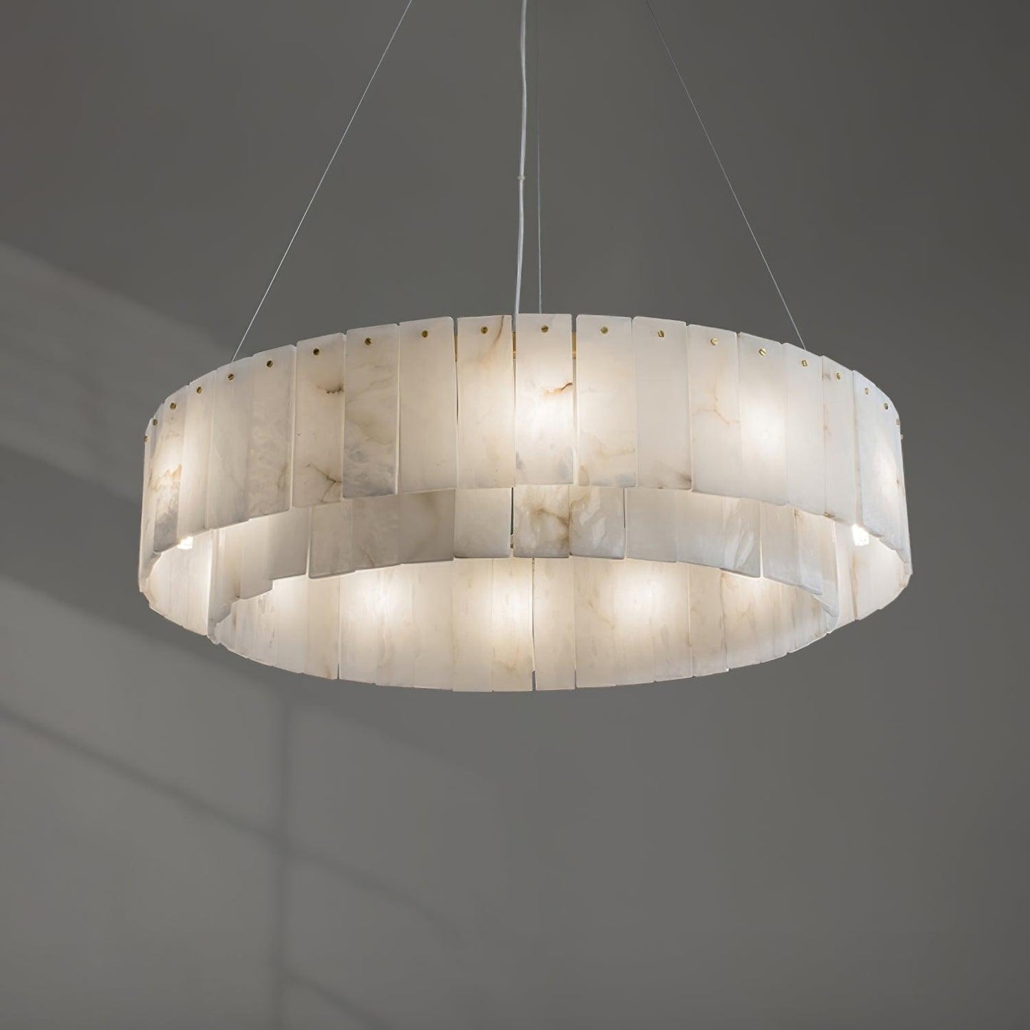 Elegant Rock Alabaster Chandelier with Adjustable Height & Soft Lighti