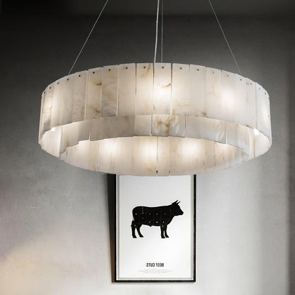 Elegant Rock Alabaster Chandelier with Adjustable Height & Soft Lighti