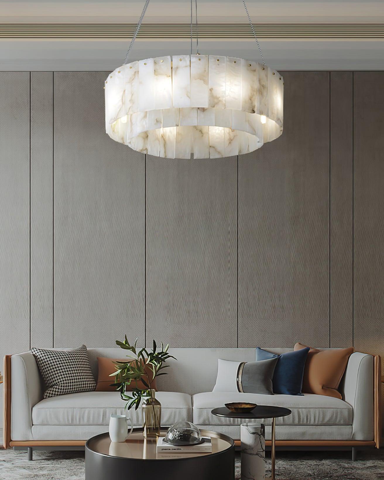Elegant Rock Alabaster Chandelier with Adjustable Height & Soft Lighti