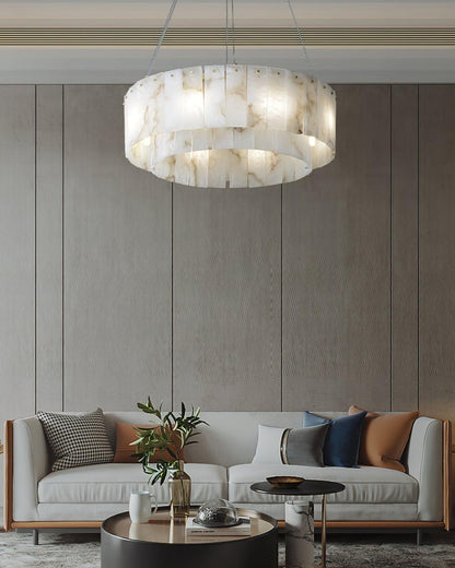 Elegant Rock Alabaster Chandelier with Adjustable Height & Soft Lighti