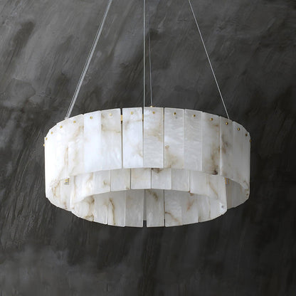 Elegant Rock Alabaster Chandelier with Adjustable Height & Soft Lighti