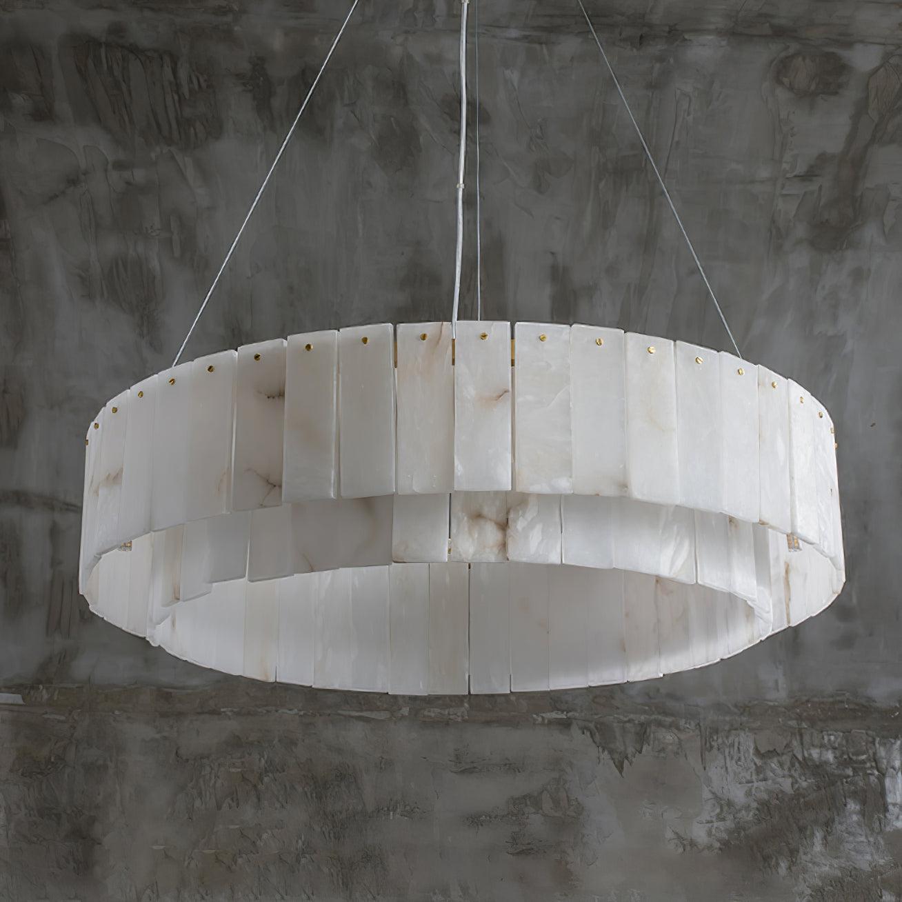 Elegant Rock Alabaster Chandelier with Adjustable Height & Soft Lighti