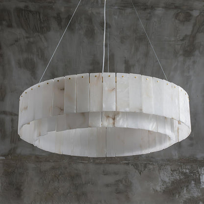 Elegant Rock Alabaster Chandelier with Adjustable Height & Soft Lighti